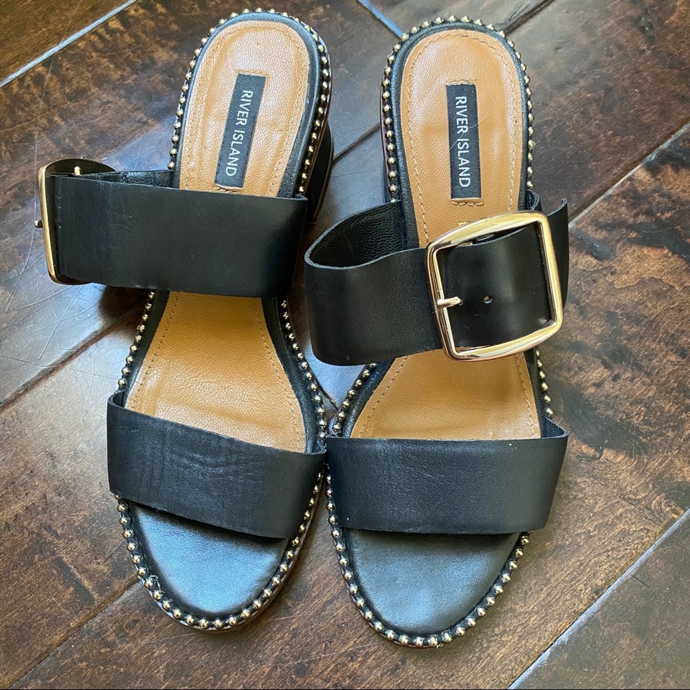 River Island Mules with Buckle (Black)